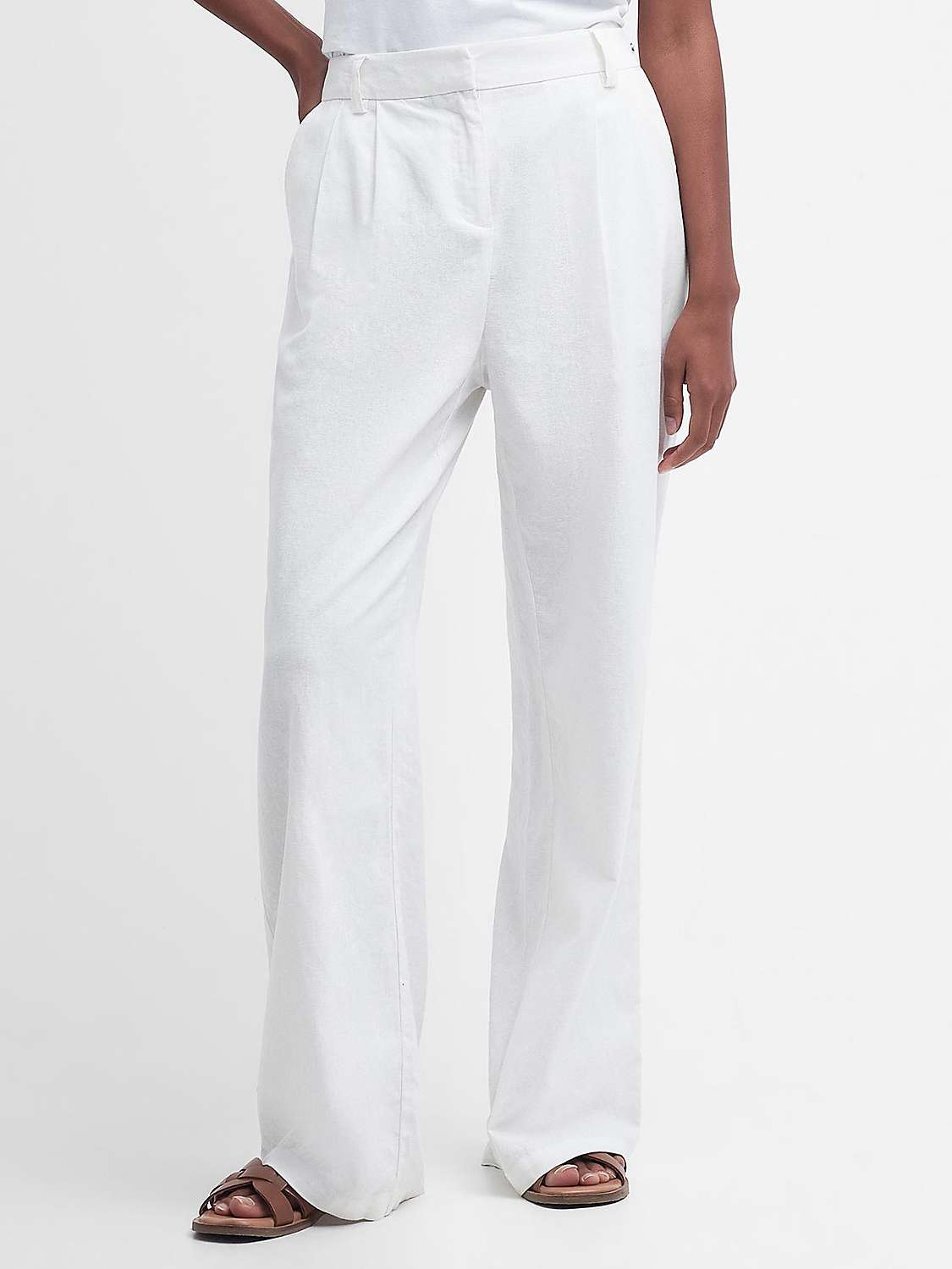 Buy Barbour Somerland Linen Blend Wide Leg Trousers, White Online at johnlewis.com