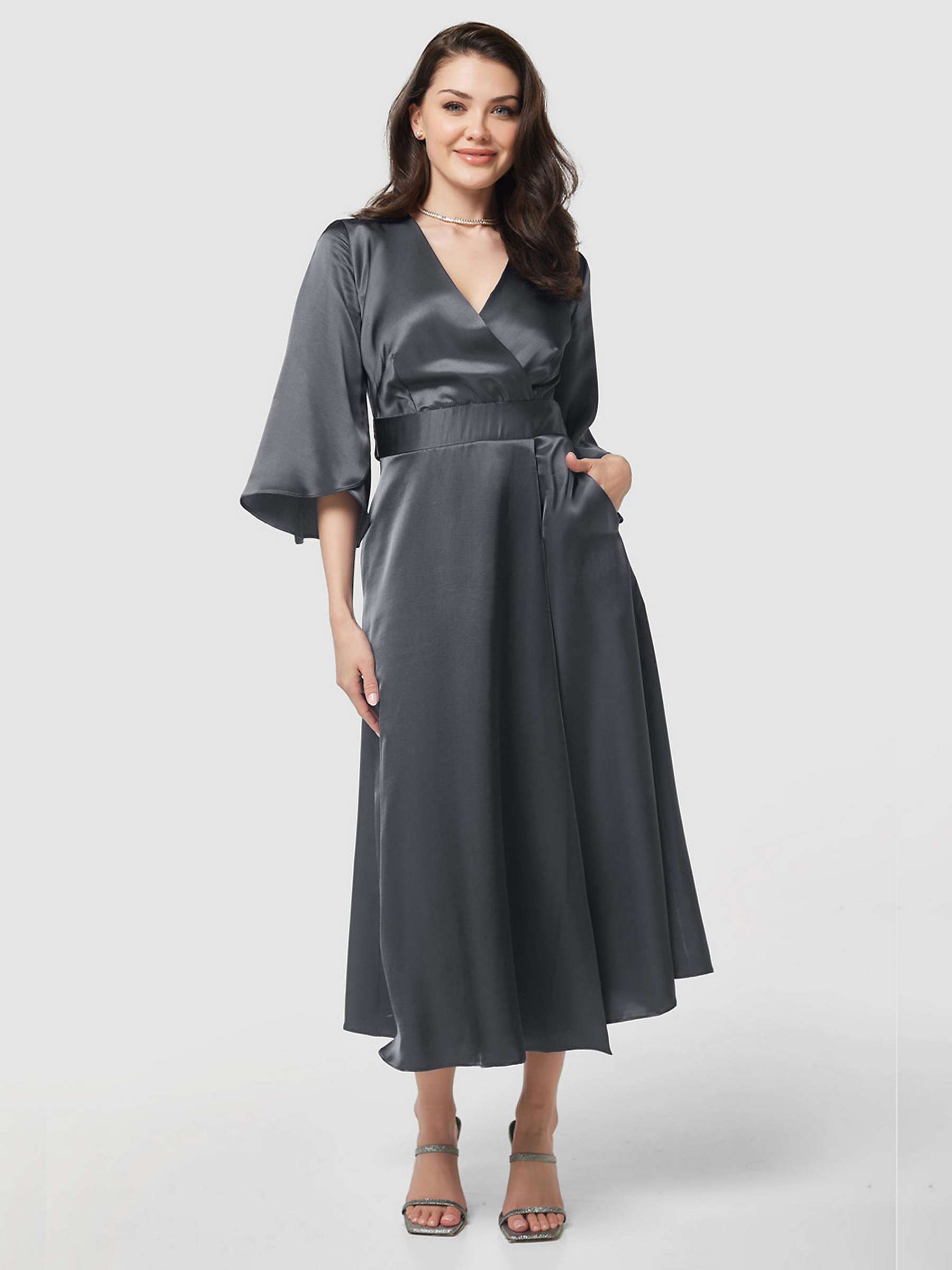 Buy Closet London Satin Wrap Midi Dress, Grey Online at johnlewis.com