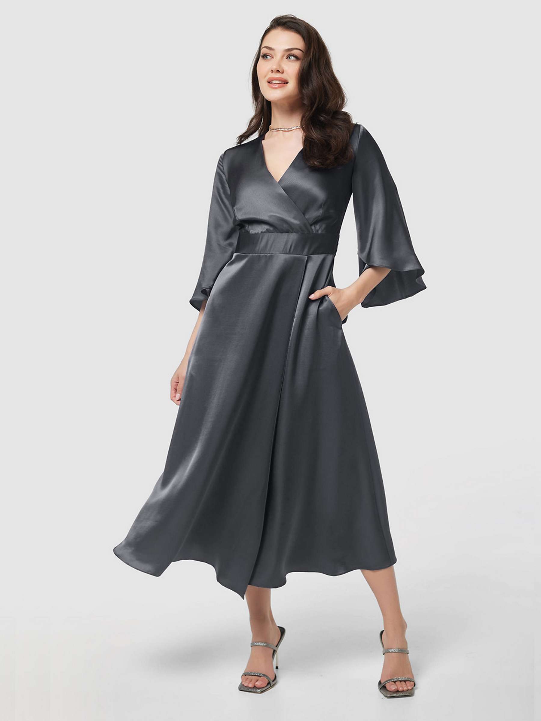 Buy Closet London Satin Wrap Midi Dress, Grey Online at johnlewis.com