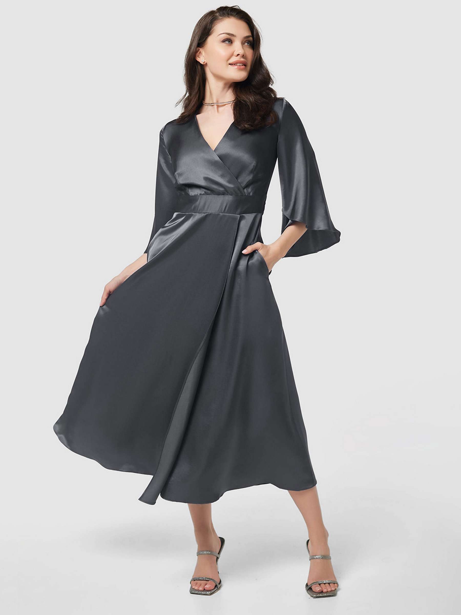 Buy Closet London Satin Wrap Midi Dress, Grey Online at johnlewis.com