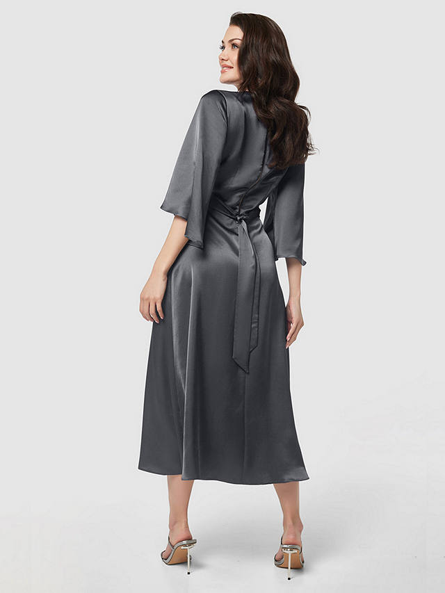 Closet London Satin Wrap Midi Dress, Grey