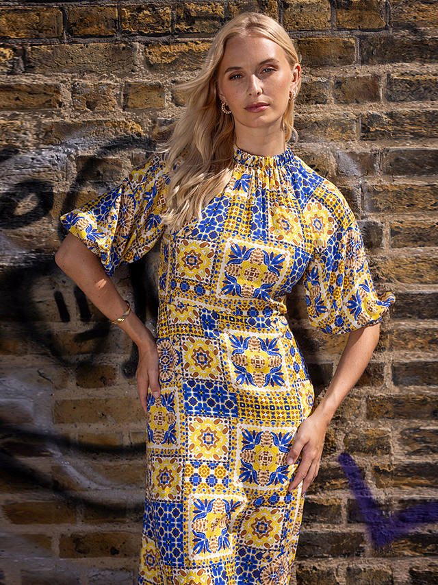 Closet London Tile Print Midi Dress, Yellow