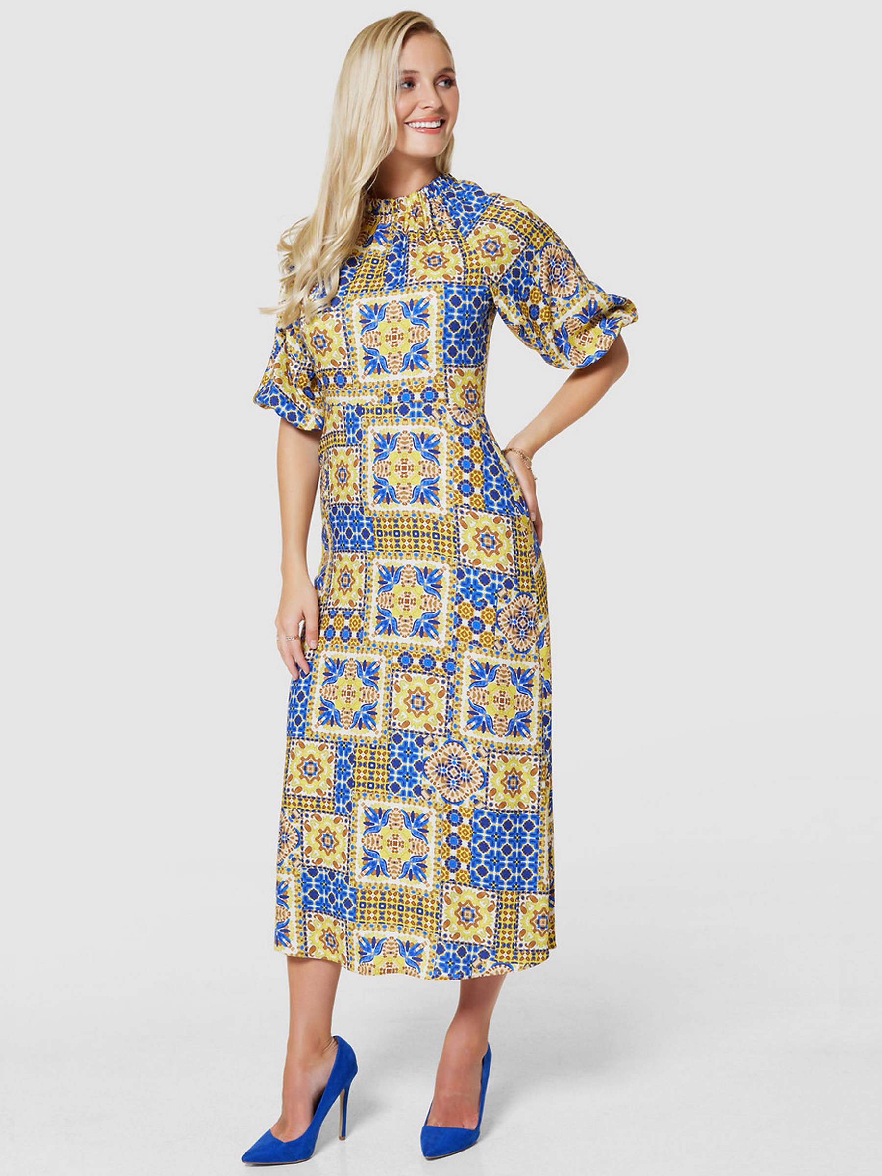 Buy Closet London Tile Print Midi Dress, Yellow Online at johnlewis.com