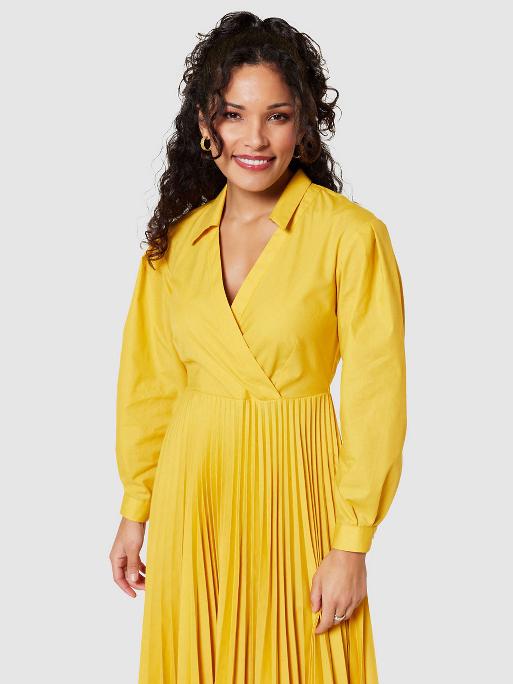 Buy Closet London Pleated Wrap Midi Dress, Yellow Online at johnlewis.com