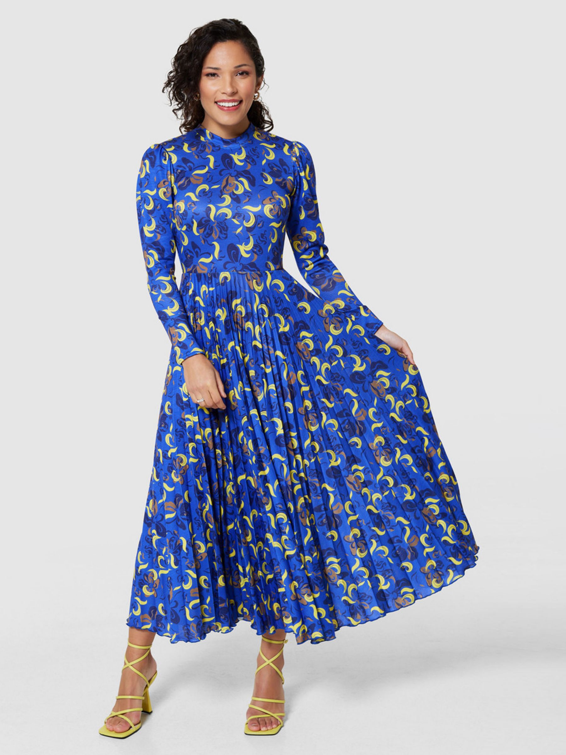 Closet London Swirl Pleat Midi Dress, Royal Blue at John Lewis & Partners