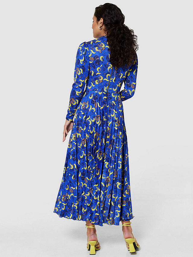 Closet London Swirl Pleat Midi Dress, Royal Blue
