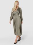 Closet London Satin Wrap Dress, Olive