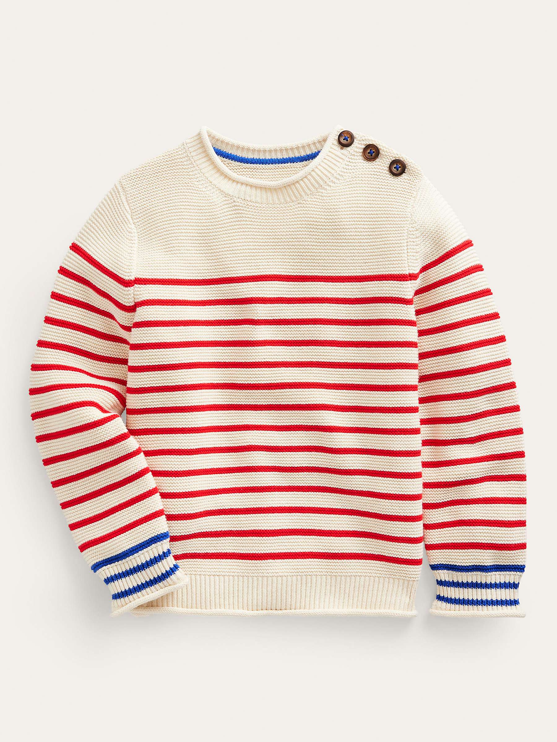 Buy Mini Boden Kids' Nautical Stripe Neck Button Detail Jumper, Ecru Marl/Red/Blue Online at johnlewis.com