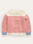 Mini Boden Kids' Nautical Stripe Neck Button Detail Jumper, Ecru Marl/Red/Blue, Ecru Marl/Red/Blue