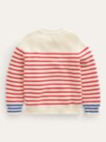 Mini Boden Kids' Nautical Stripe Neck Button Detail Jumper, Ecru Marl/Red/Blue