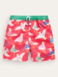 Mini Boden Kids' Seagull Swim Shorts, Cayenne/Eggnog