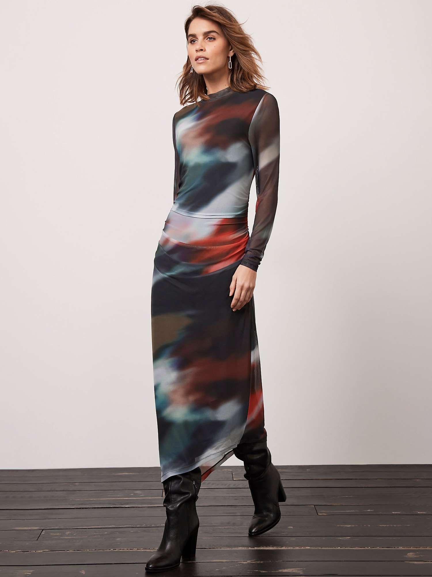 Buy Mint Velvet Abstract Print Mesh Midi Dress, Black/Multi Online at johnlewis.com