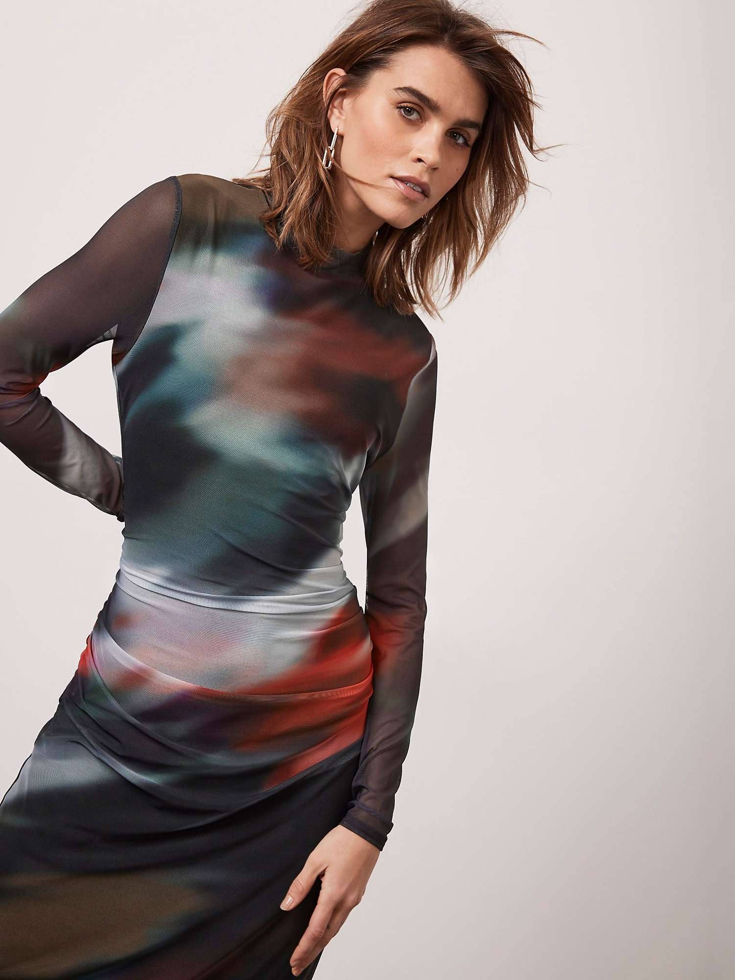 Buy Mint Velvet Abstract Print Mesh Midi Dress, Black/Multi Online at johnlewis.com
