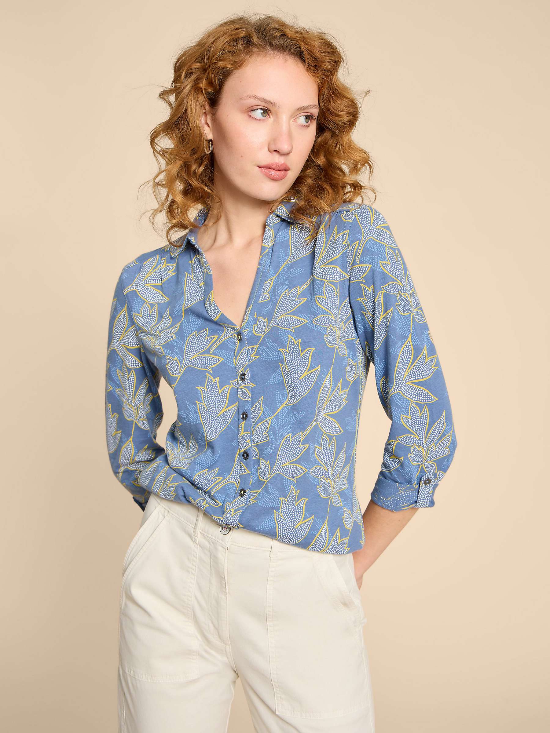 Buy White Stuff Annie Leaf Print Shirt, Blue Online at johnlewis.com