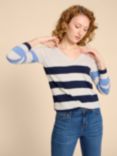 White Stuff Merino Wool Fine Knit Stripe Jumper, Navy/Multi