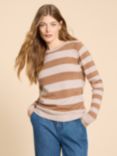 White Stuff Merino Wool Fine Knit Stripe Jumper, Natural/Multi