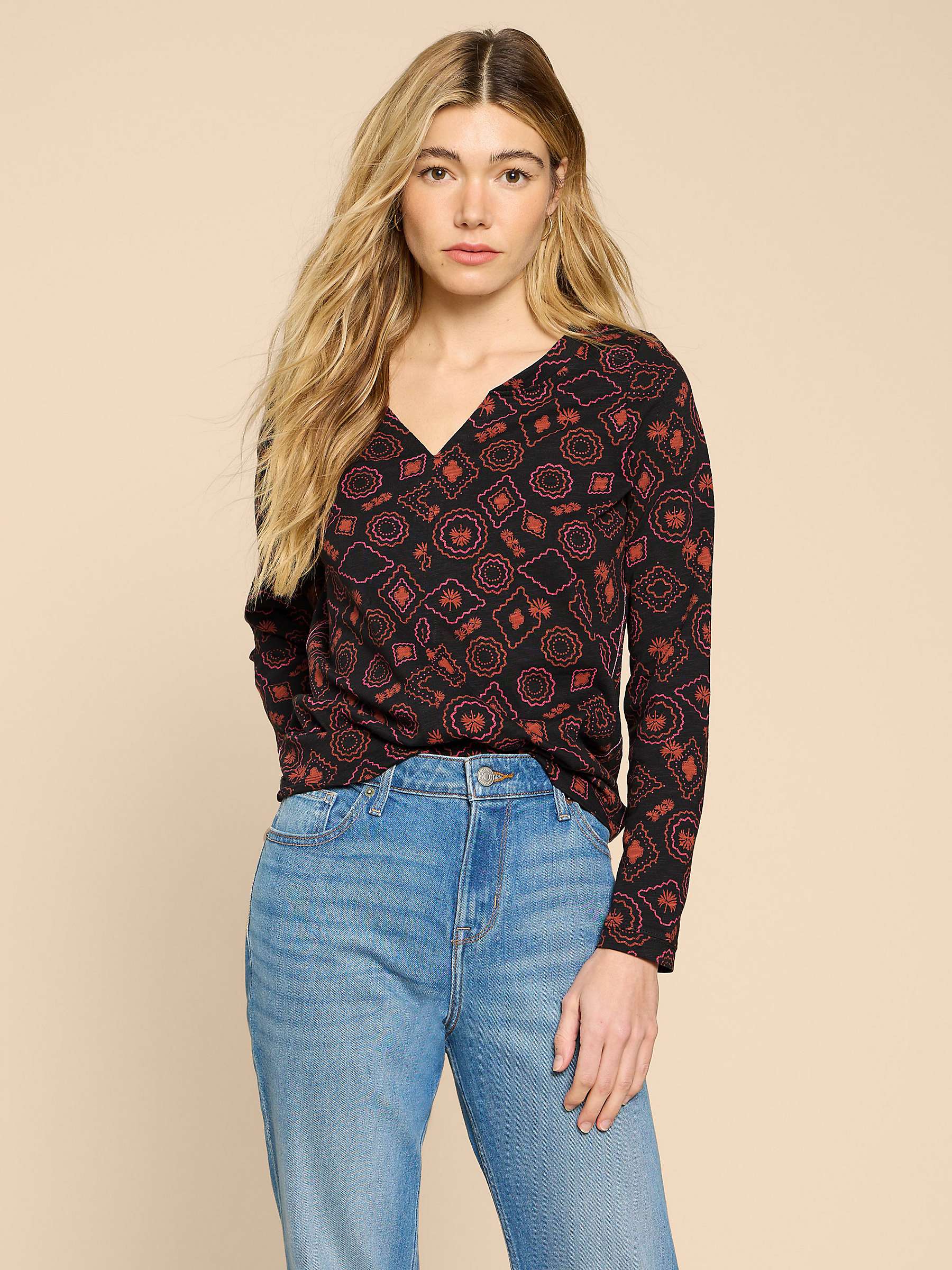 Buy White Stuff Nelly Graphic Print Long Sleeve Cotton T-Shirt, Black/Multi Online at johnlewis.com