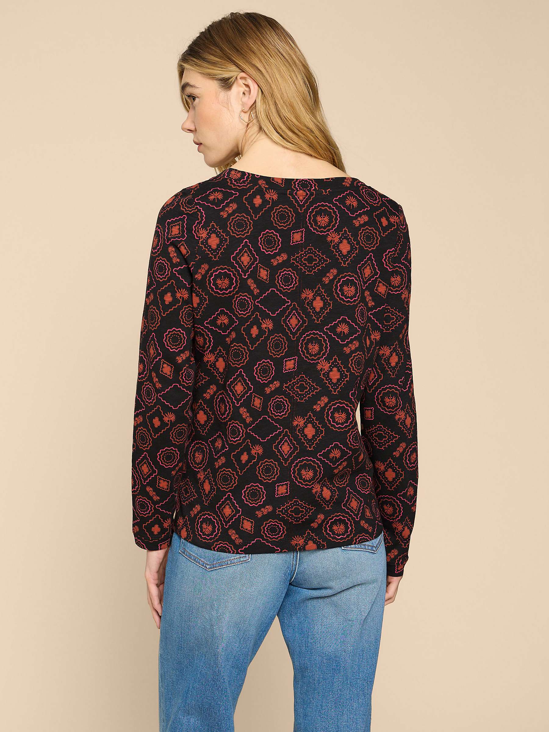 Buy White Stuff Nelly Graphic Print Long Sleeve Cotton T-Shirt, Black/Multi Online at johnlewis.com