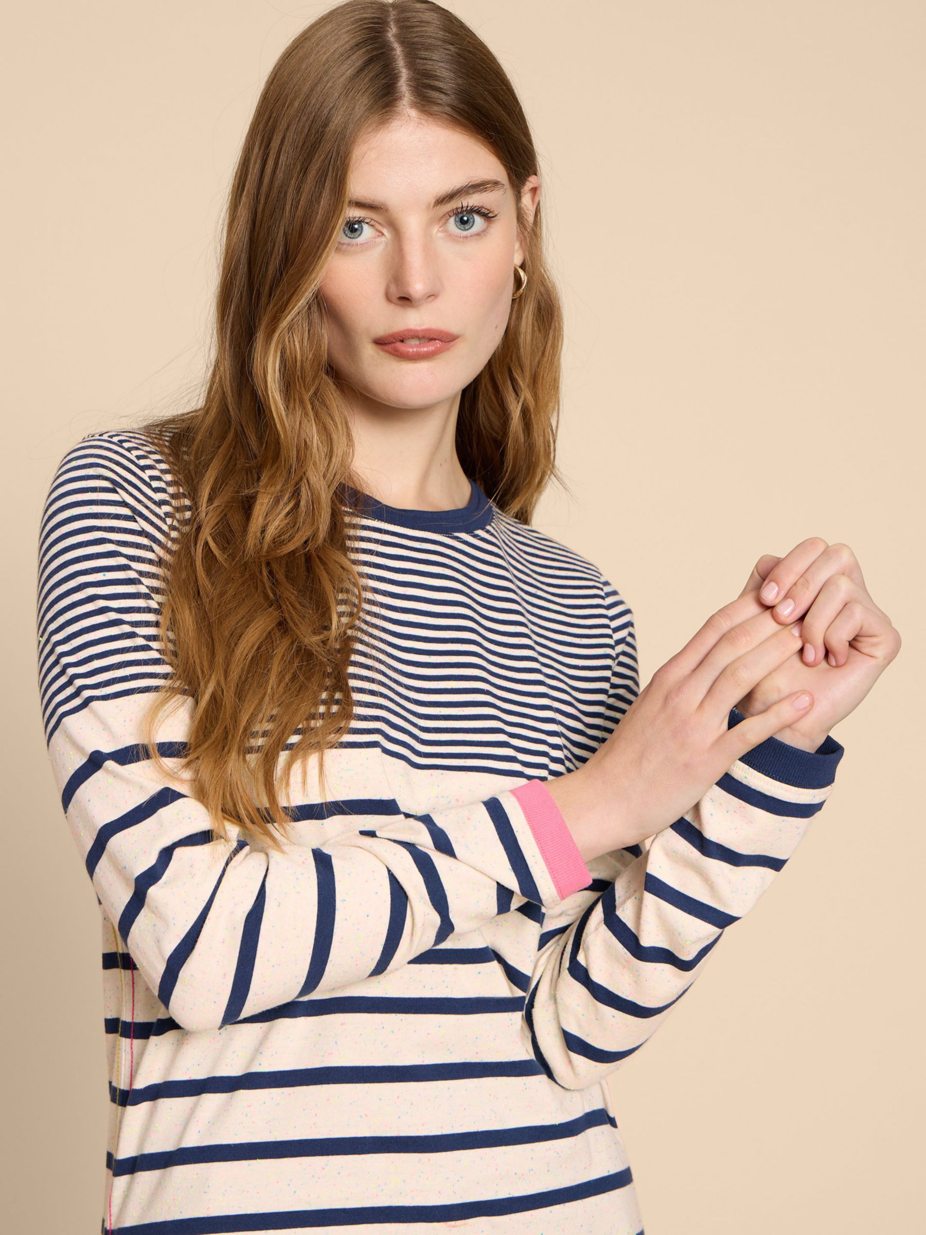 Buy White Stuff Clara Stripe Long Sleeve Top, Ivory/Multi Online at johnlewis.com