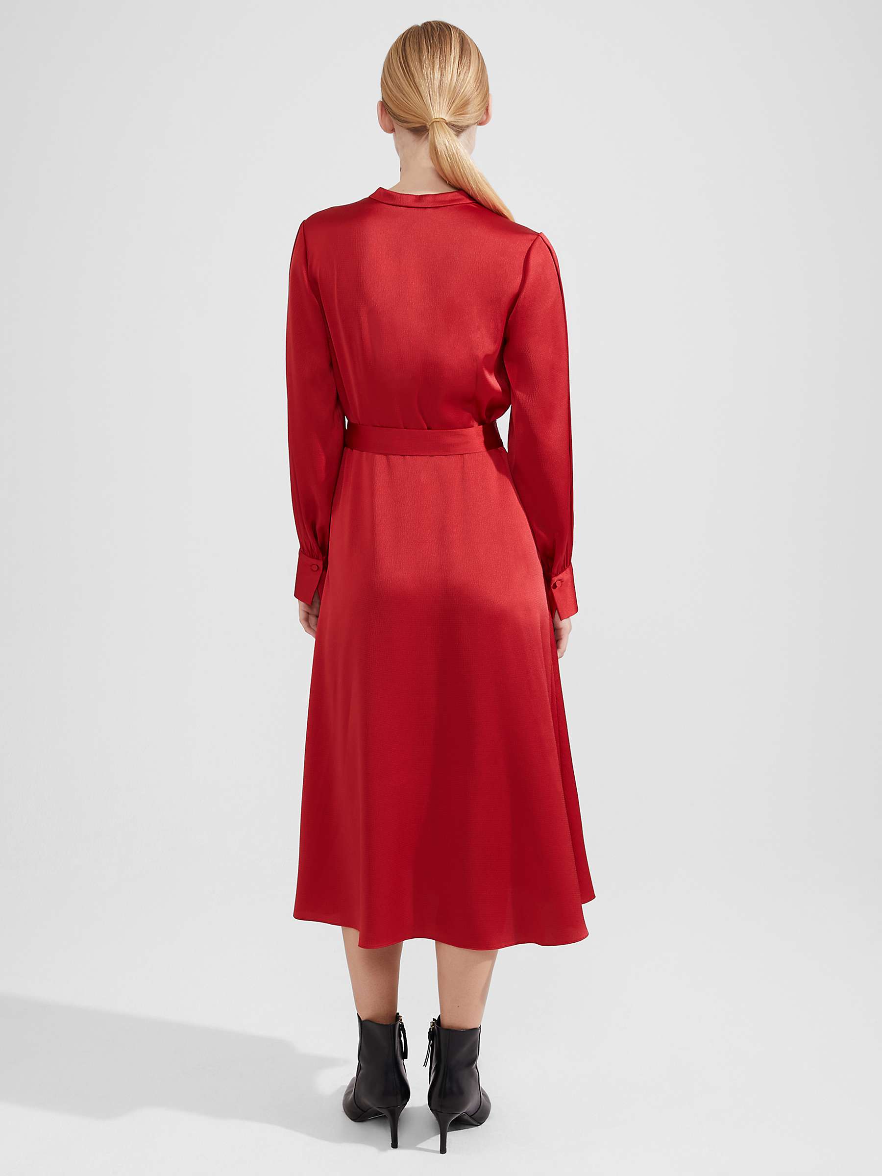 Buy Hobbs Arlette Satin Midi Dress, Currant Red Online at johnlewis.com