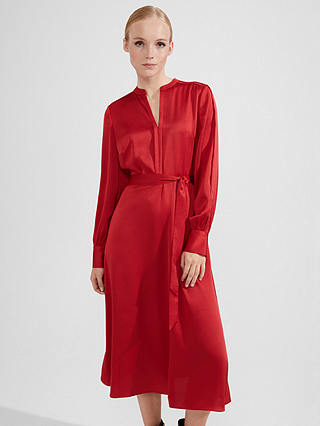 Hobbs Arlette Satin Midi Dress, Currant Red