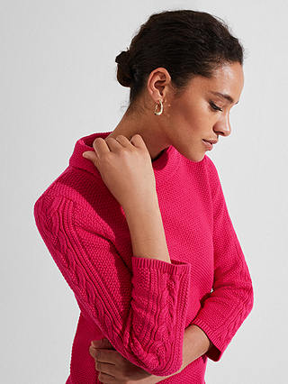 Hobbs Camilla Cable Knit Detail Jumper, Sapphire Pink