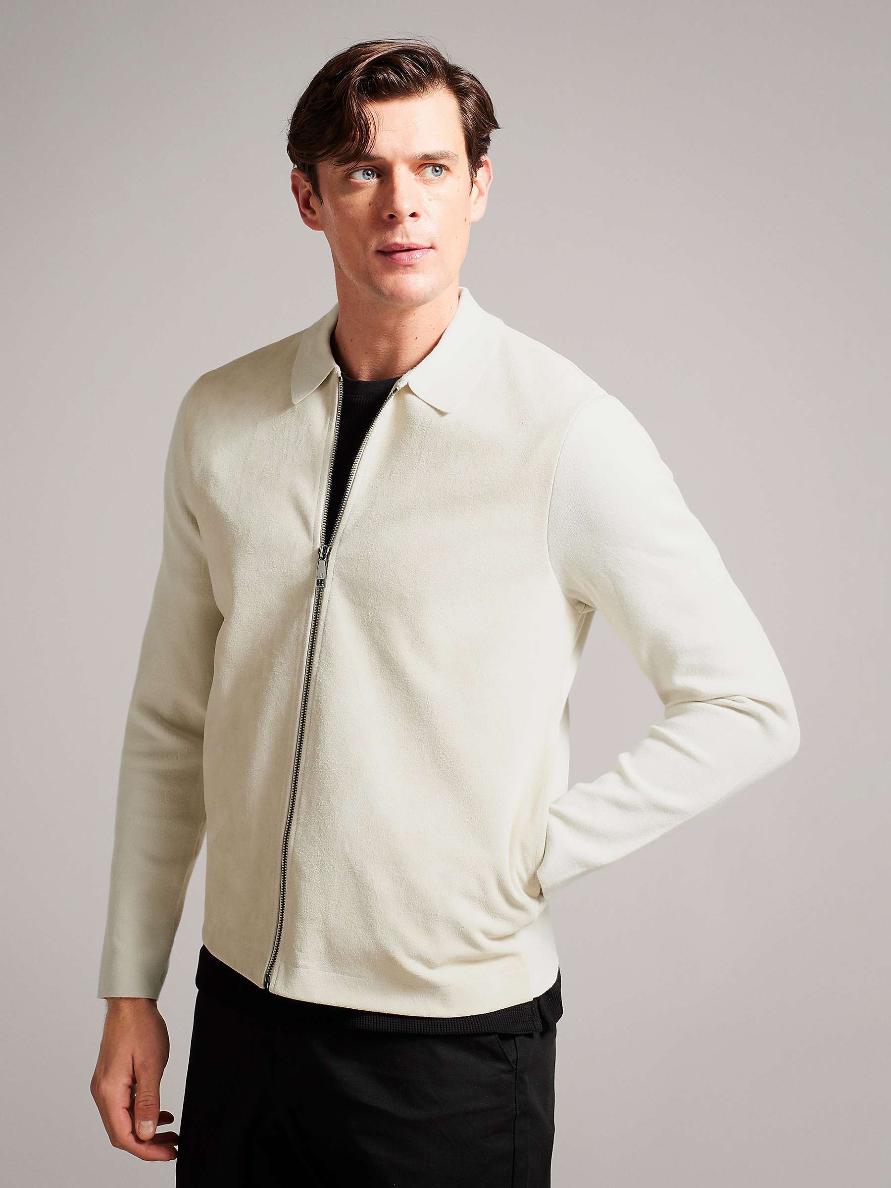 Buy Ted Baker Pieter Long Sleeve Suede Front Zip Through Jacket, Natural Taupe Online at johnlewis.com