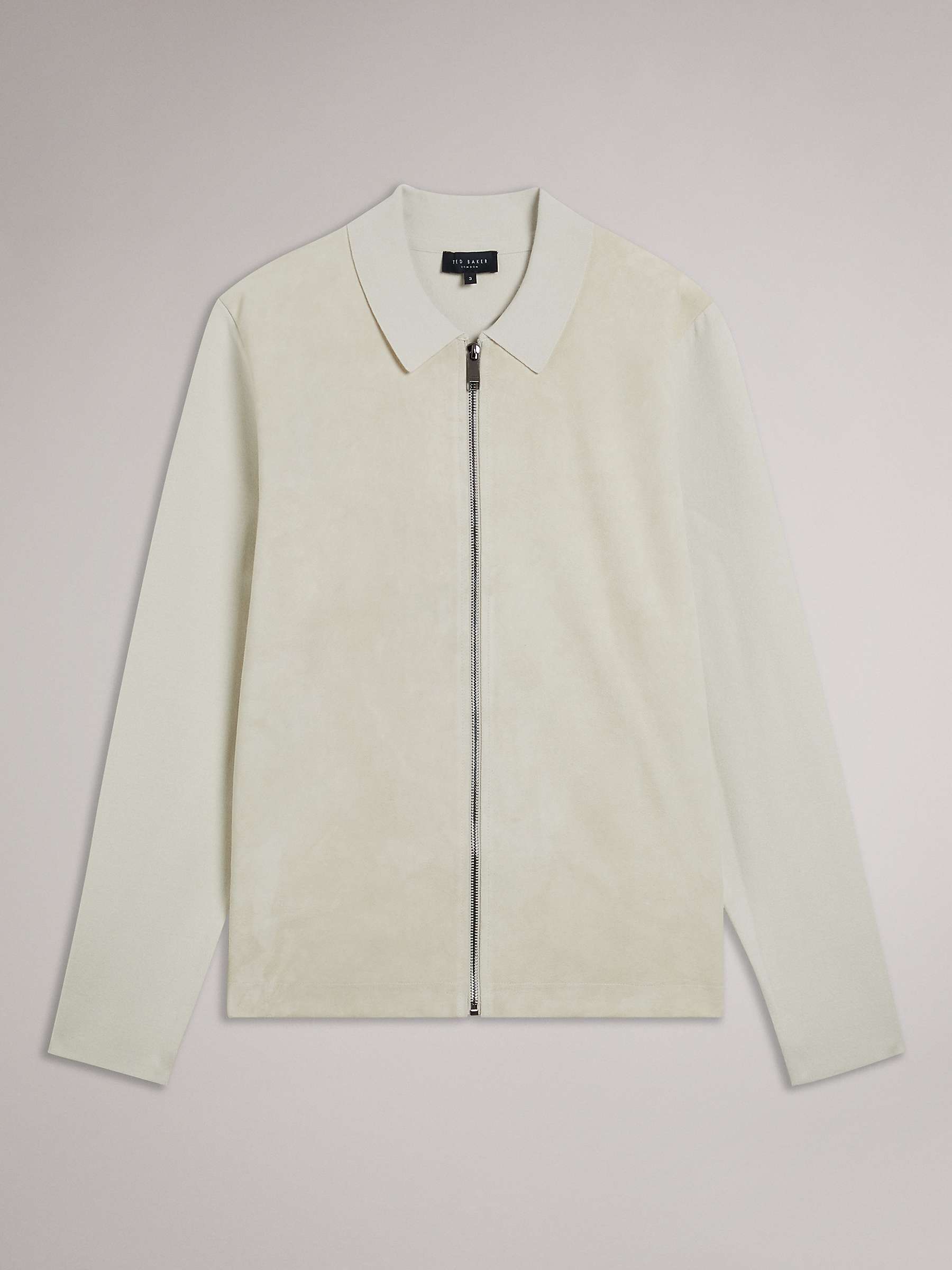 Buy Ted Baker Pieter Long Sleeve Suede Front Zip Through Jacket, Natural Taupe Online at johnlewis.com