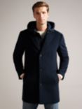 Ted Baker Donlon Wool Blend Hooded Coat, Blue Navy, Blue Navy