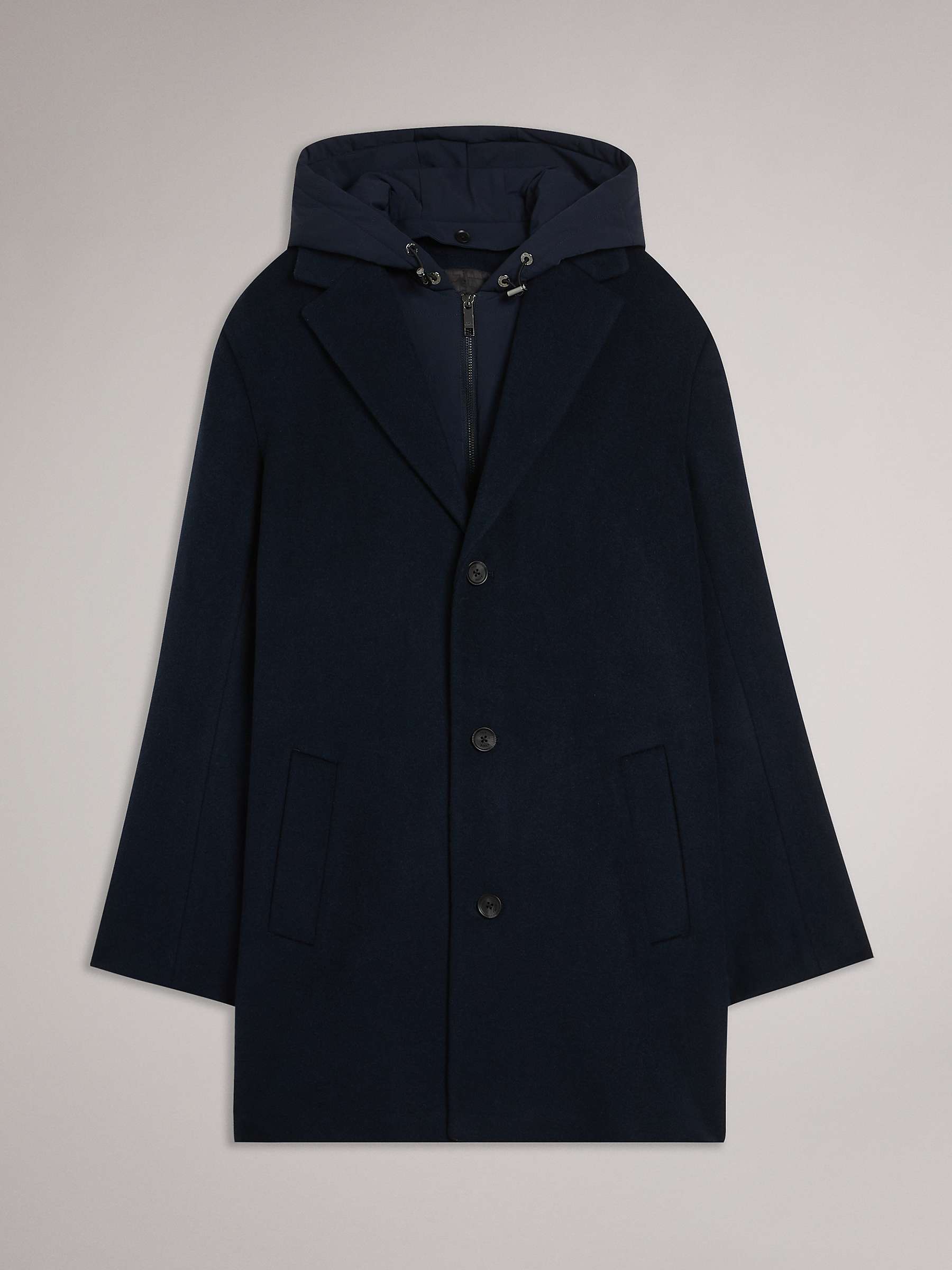 Buy Ted Baker Donlon Wool Blend Hooded Coat, Blue Navy Online at johnlewis.com
