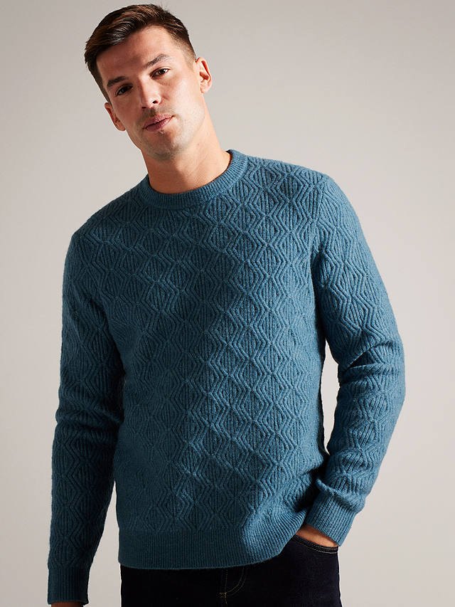 Ted Baker Atchet Long Sleeve Textured Cable Crew Neck Jumper, Teal at ...