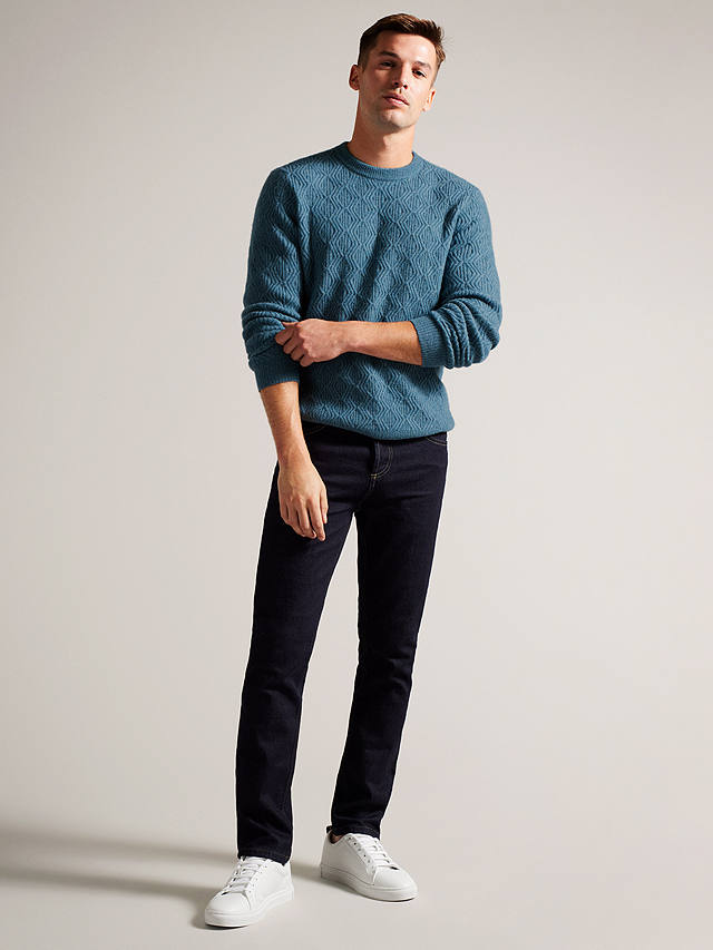 Ted Baker Atchet Long Sleeve Textured Cable Crew Neck Jumper, Teal