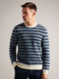 Ted Baker Waylen Wool Blend Textured Stripe Jumper, Blue Navy, Blue Navy