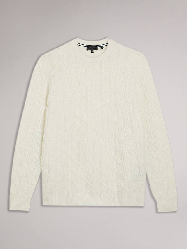 Ted Baker Atchet Long Sleeve Textured Cable Crew Neck Jumper, White