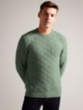 Ted Baker Atchet Long Sleeve Textured Cable Crew Neck Jumper, Light Green