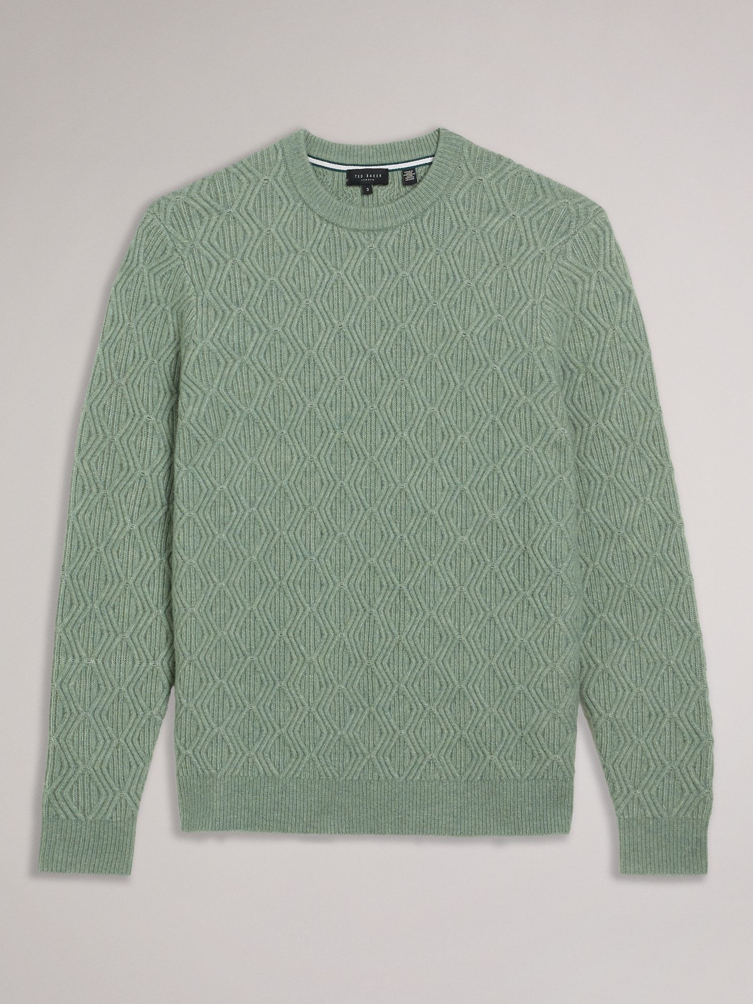 Ted Baker Atchet Long Sleeve Textured Cable Crew Neck Jumper, Light Green, L