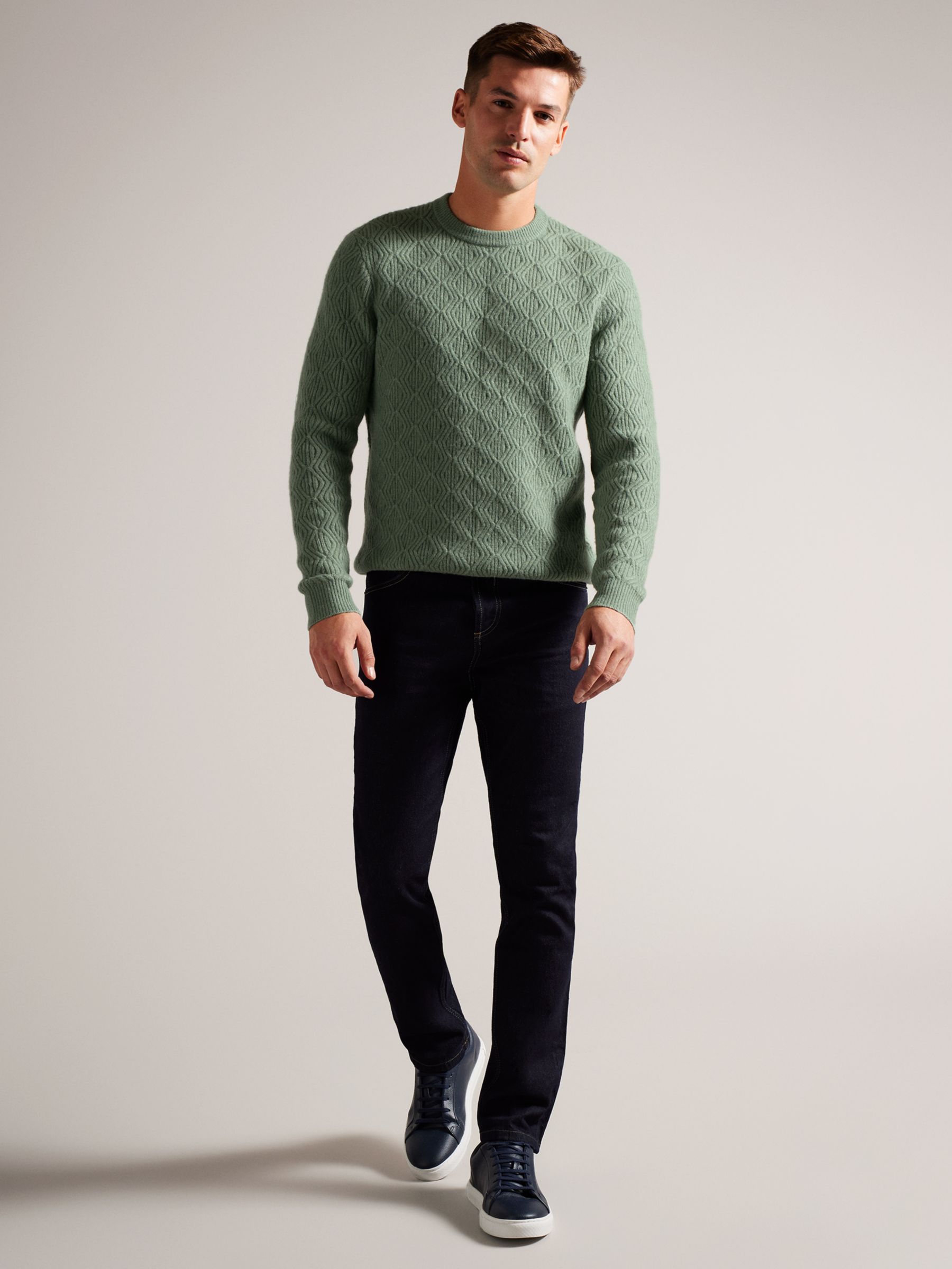 Ted Baker Atchet Long Sleeve Textured Cable Crew Neck Jumper, Light Green, XXL