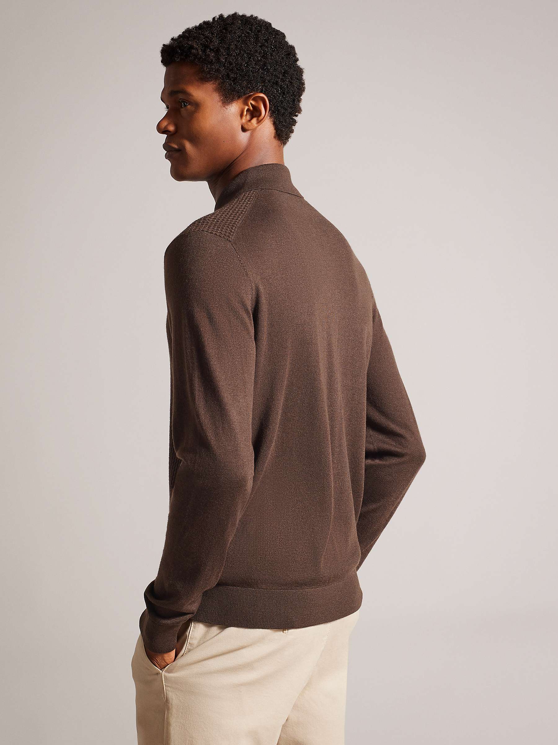 Buy Ted Baker Oidar Long Sleeve Revere Collar Knitted Shirt, Brown Online at johnlewis.com