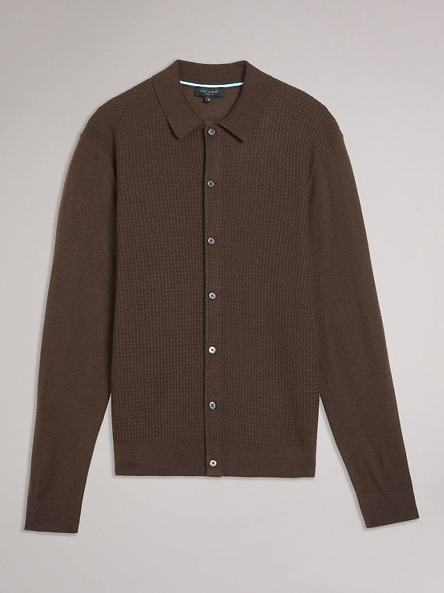 Ted Baker Oidar Long Sleeve Revere Collar Knitted Shirt, Brown