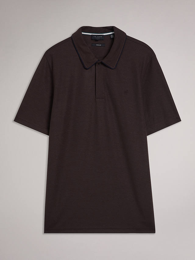 Ted Baker Aroue Short Sleeve Auede Trim Polo Shirt, Brown Mid