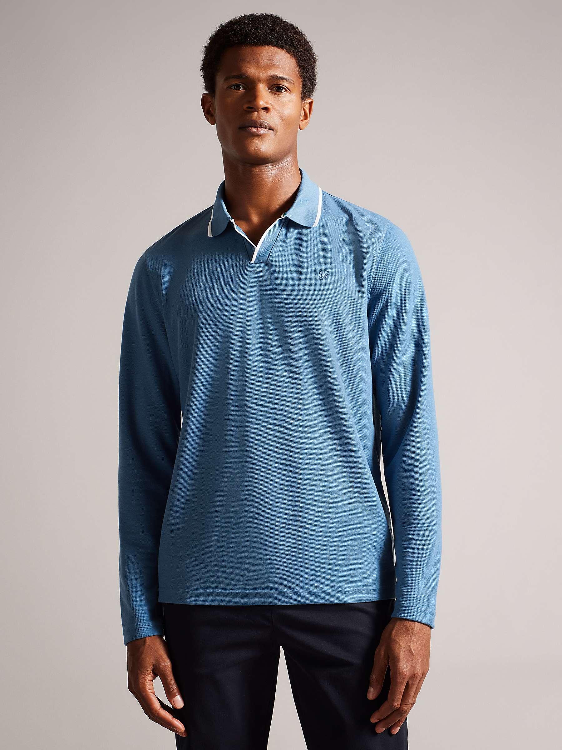 Buy Ted Baker Maste Long Sleeve Regular Polo Shirt, Blue Online at johnlewis.com