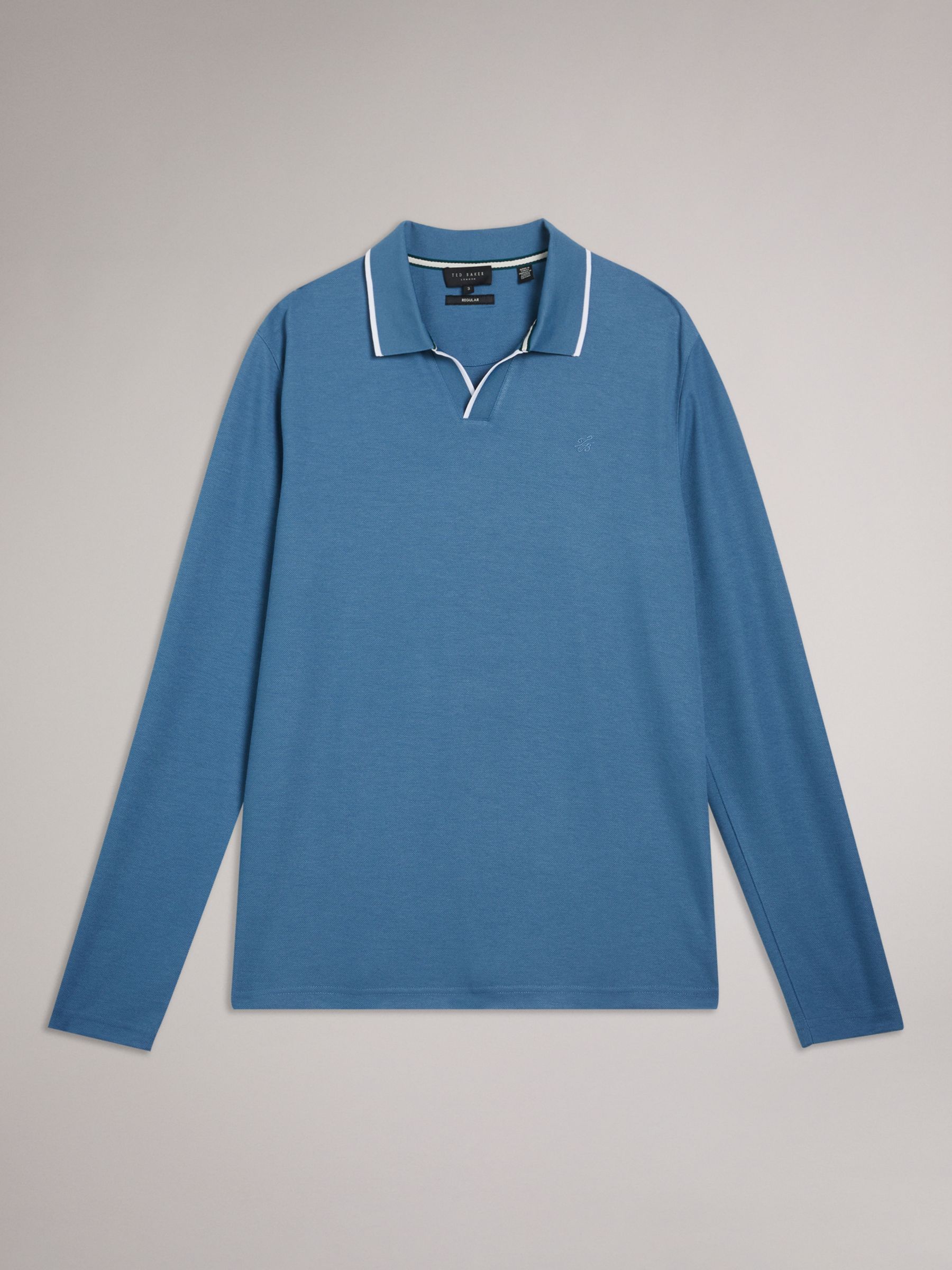 Ted Baker Maste Long Sleeve Regular Polo Shirt, Blue, S
