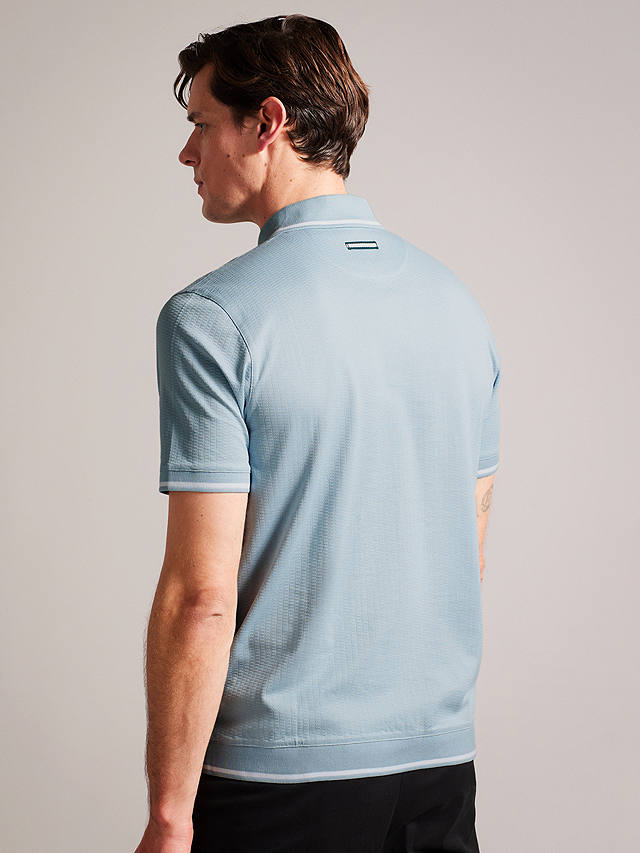 Ted Baker Erwen Short Sleeve Regular Textured Polo Shirt, Light Blue