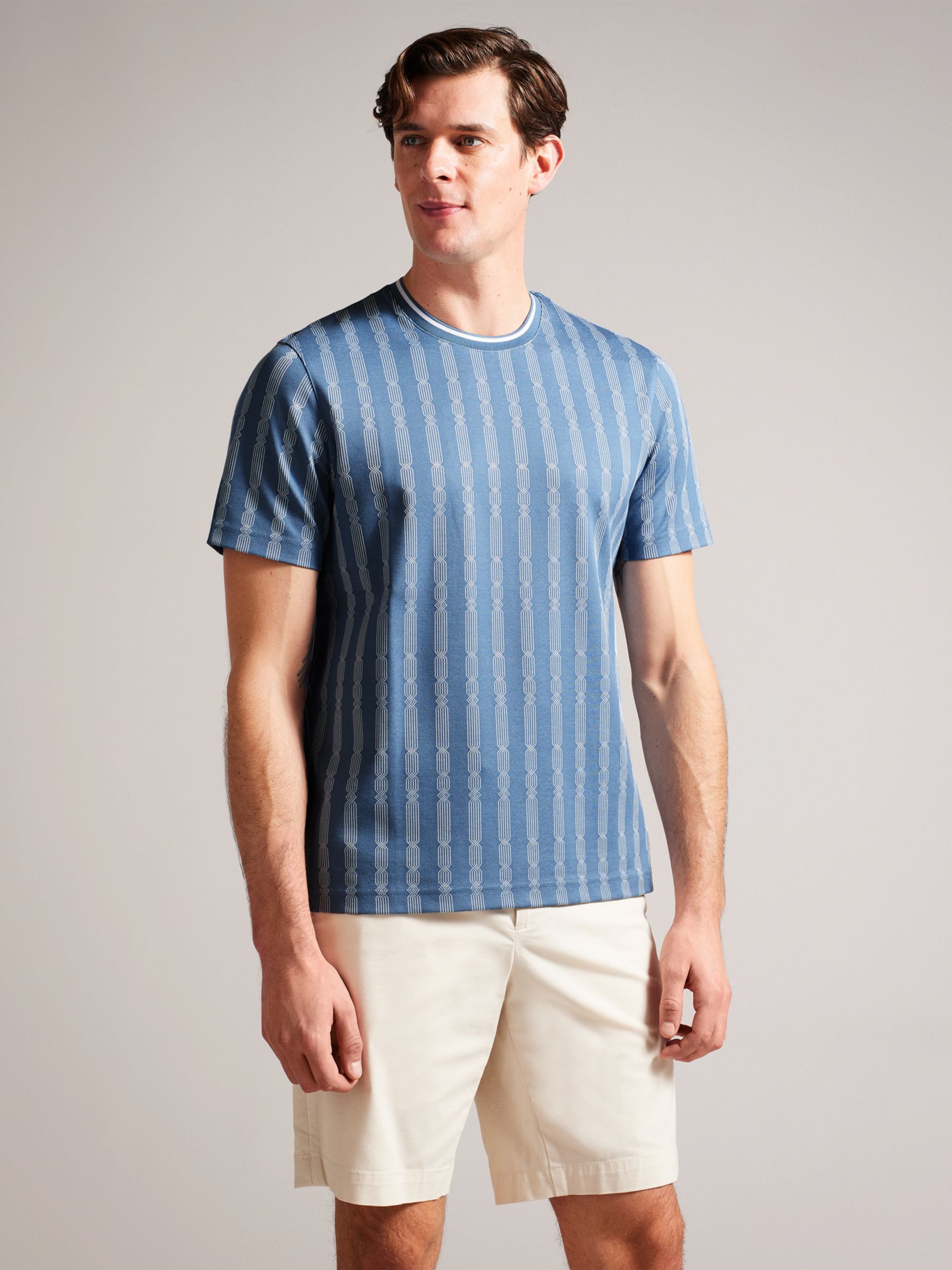 Ted Baker Estat Short Sleeve Regular Cable Jacquard T-Shirt, Blue, L