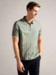 Ted Baker Icken Short Sleeve Cable Jacquard Zip Polo, Light Green