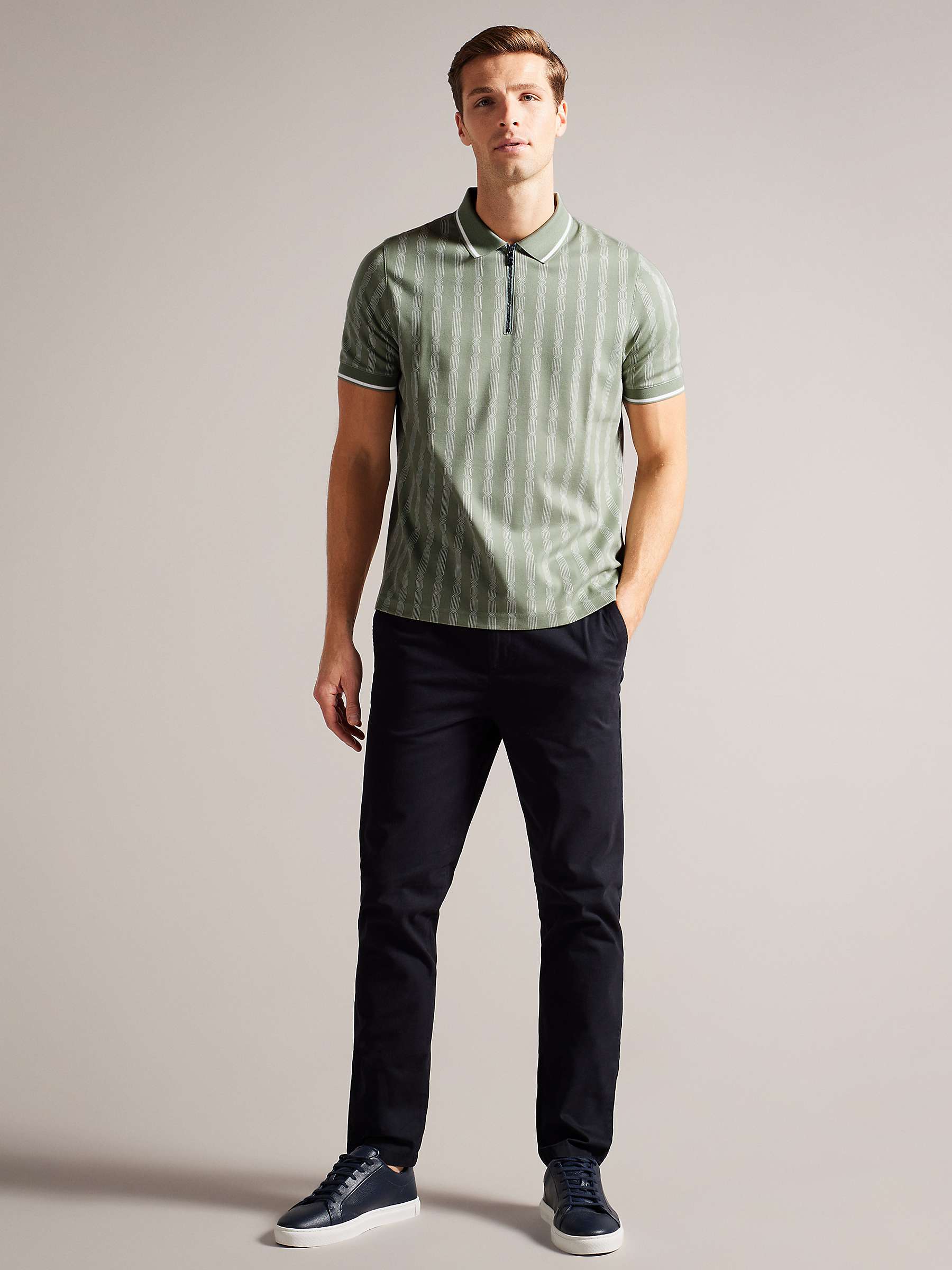 Buy Ted Baker Icken Short Sleeve Cable Jacquard Zip Polo, Light Green Online at johnlewis.com