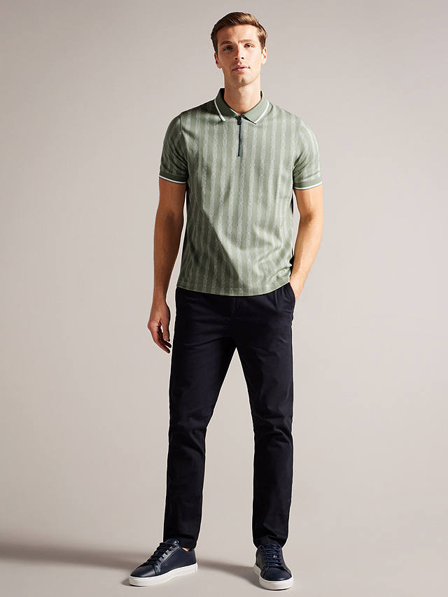 Ted Baker Icken Short Sleeve Cable Jacquard Zip Polo, Light Green