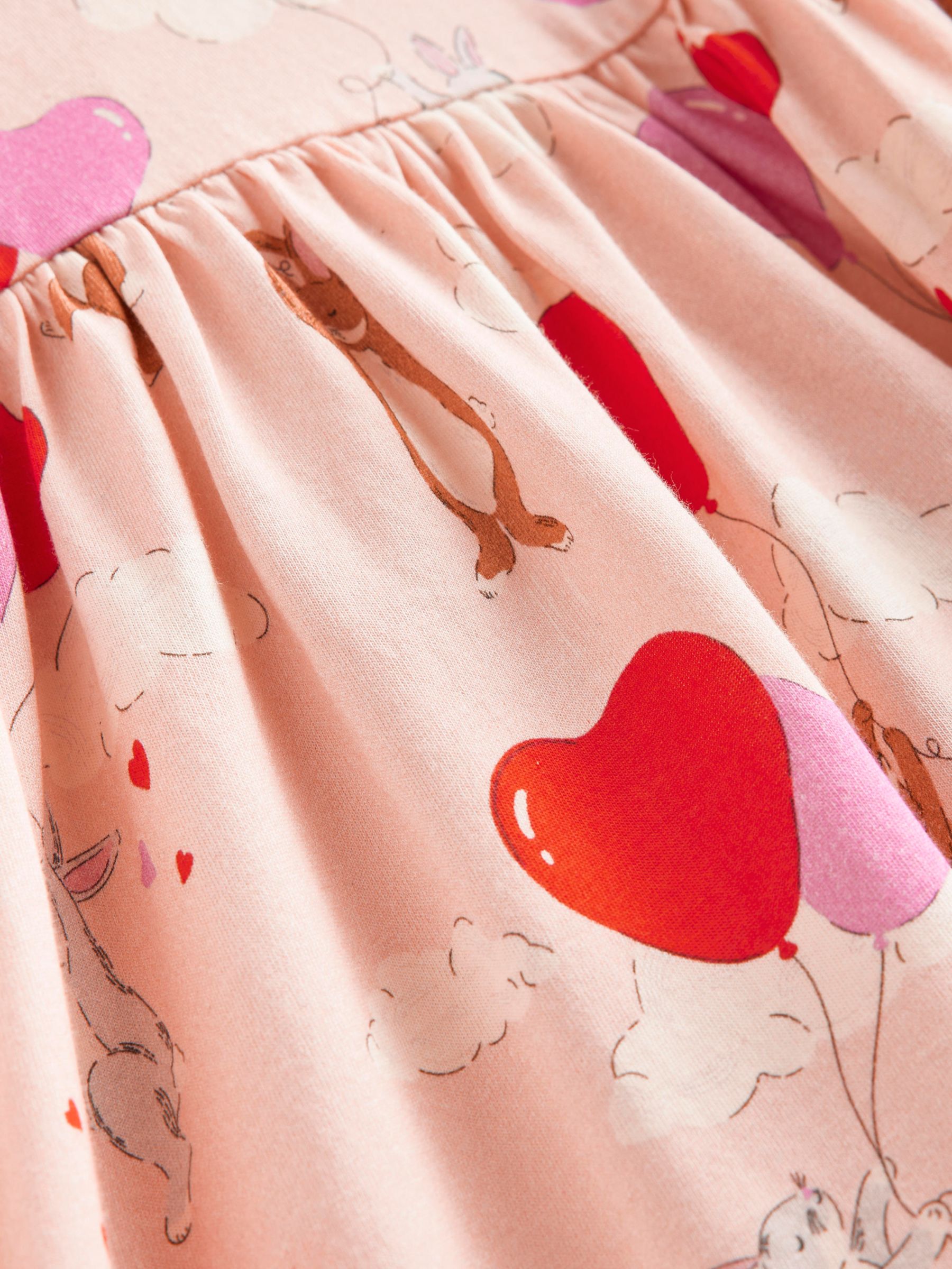 Mini Boden Kids' Fun Heart Bunny Long Sleeve Jersey Dress, Ballet