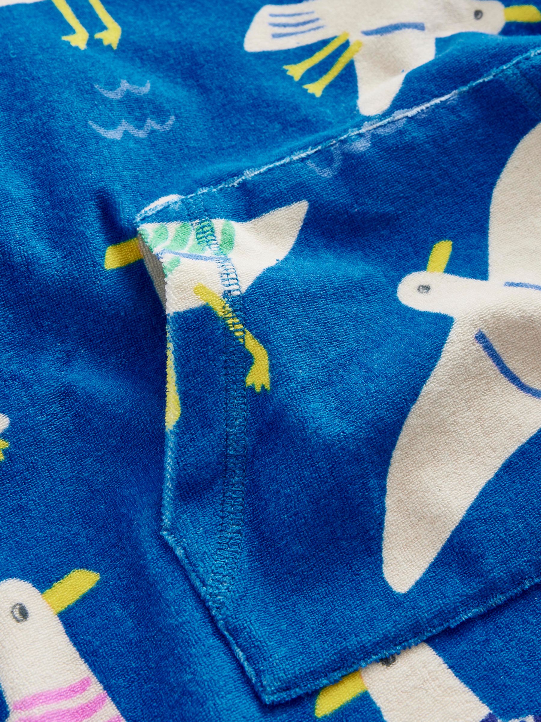Mini Boden Kids' Seagull Towelling Hooded Beach Dress, Blue/Multi, 2-3 years