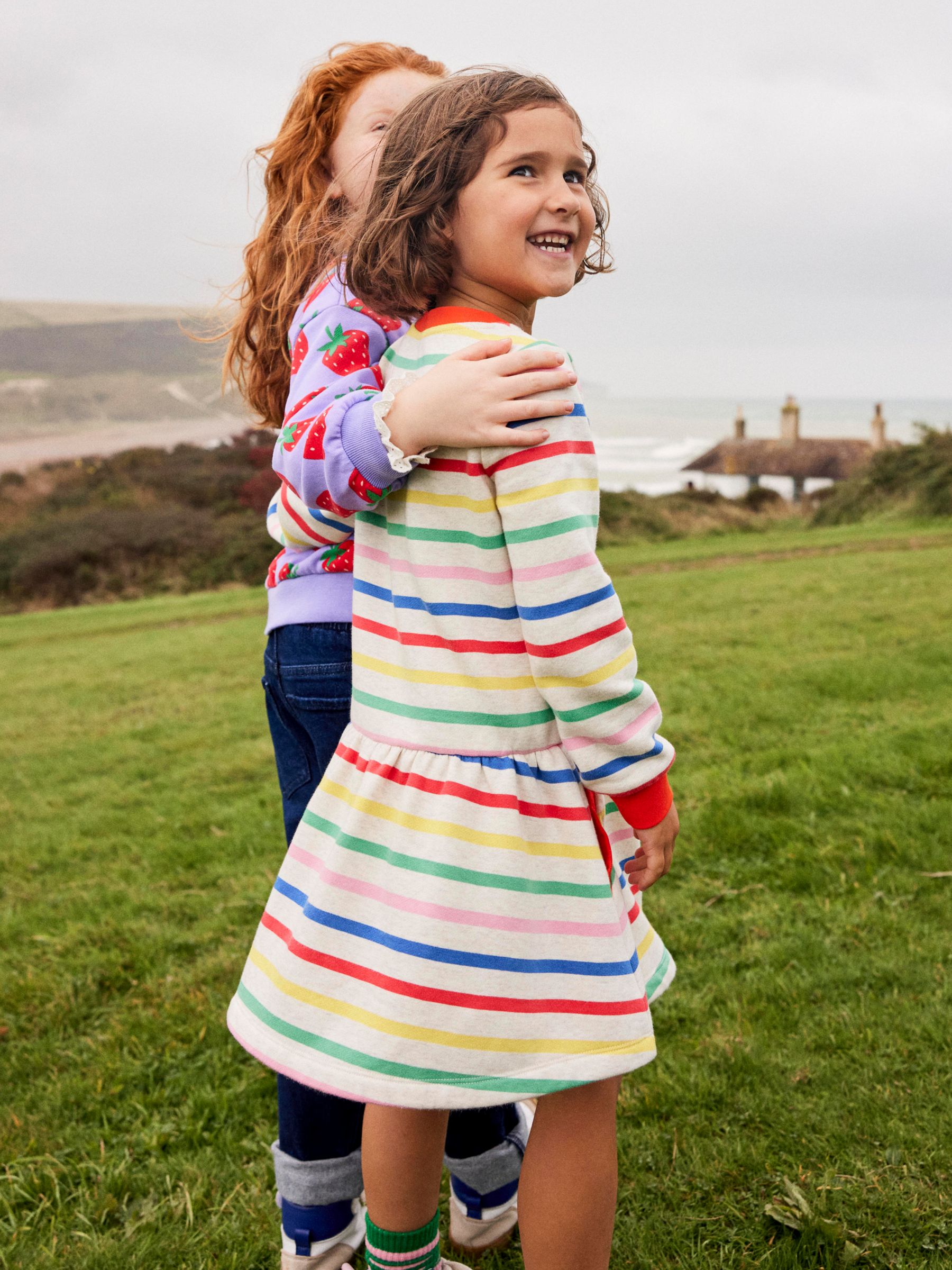Mini Boden Kids' Cosy Stripe Print Sweatshirt Dress, Multi, 7-8 years